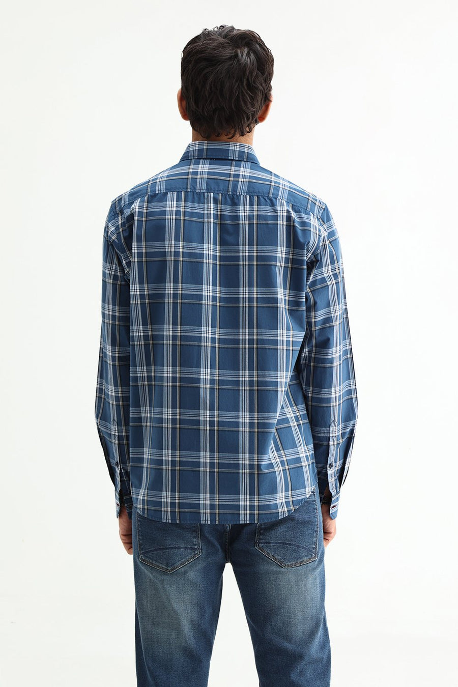 BASICS SLIM FIT LIGHT GREY COTTON PLAIN CHECKS SHIRT