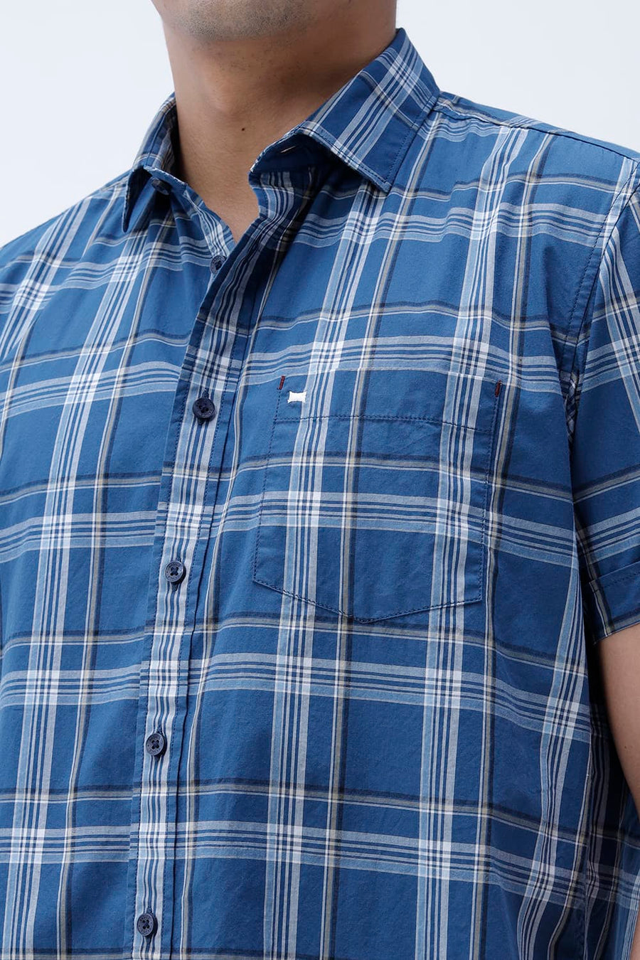 BASICS SLIM FIT LIGHT GREY COTTON PLAIN CHECKS HALFSLEEVES SHIRT