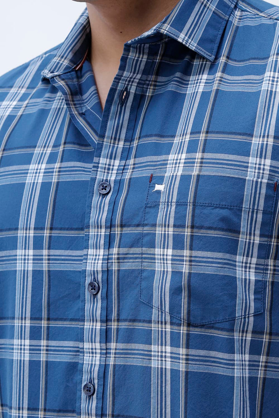 BASICS SLIM FIT LIGHT GREY COTTON PLAIN CHECKS SHIRT