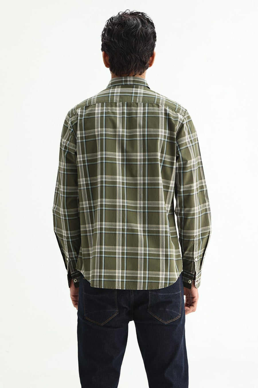 BASICS SLIM FIT LIGHT BLUE COTTON PLAIN CHECKS SHIRT