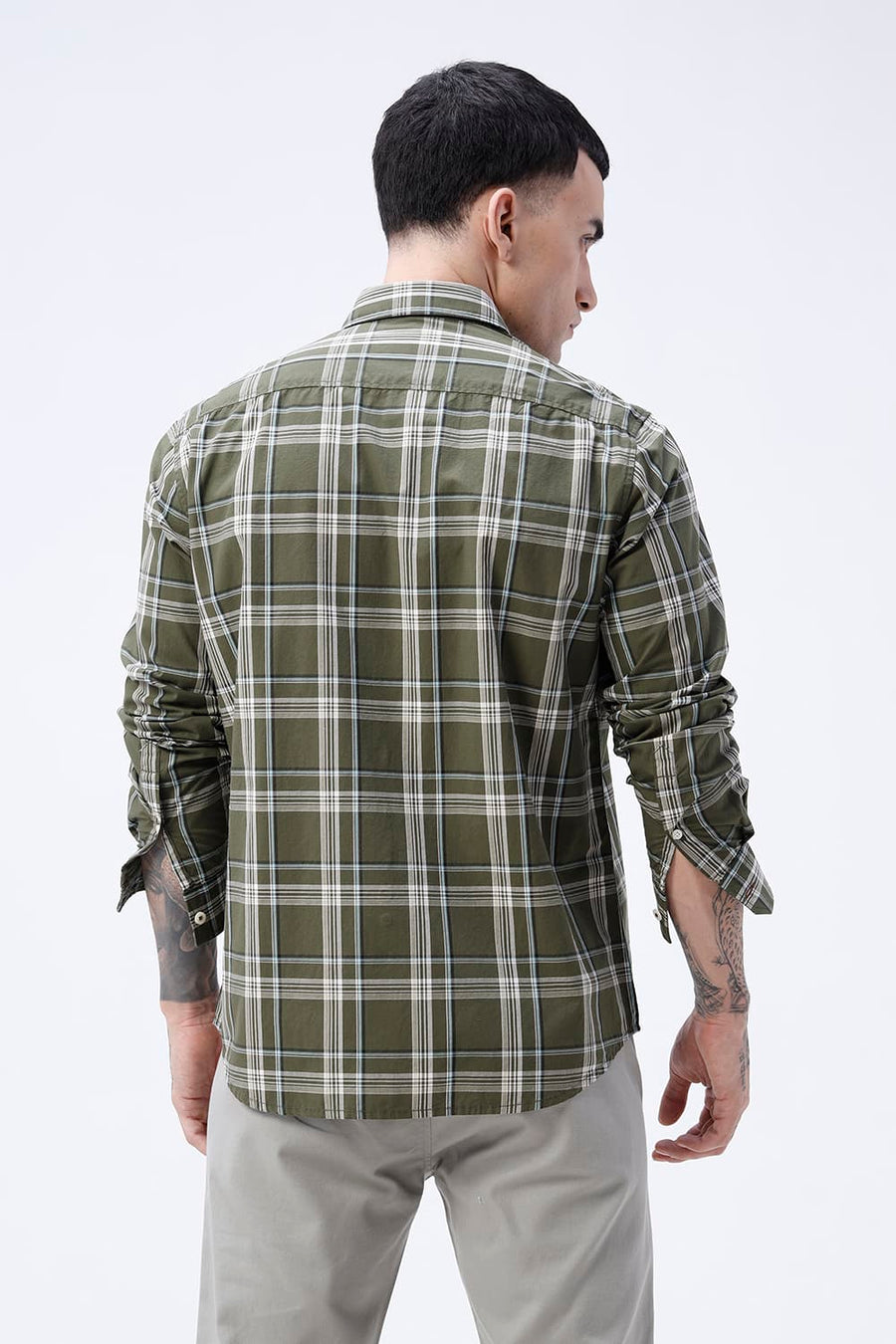 BASICS SLIM FIT LIGHT BLUE COTTON PLAIN CHECKS SHIRT