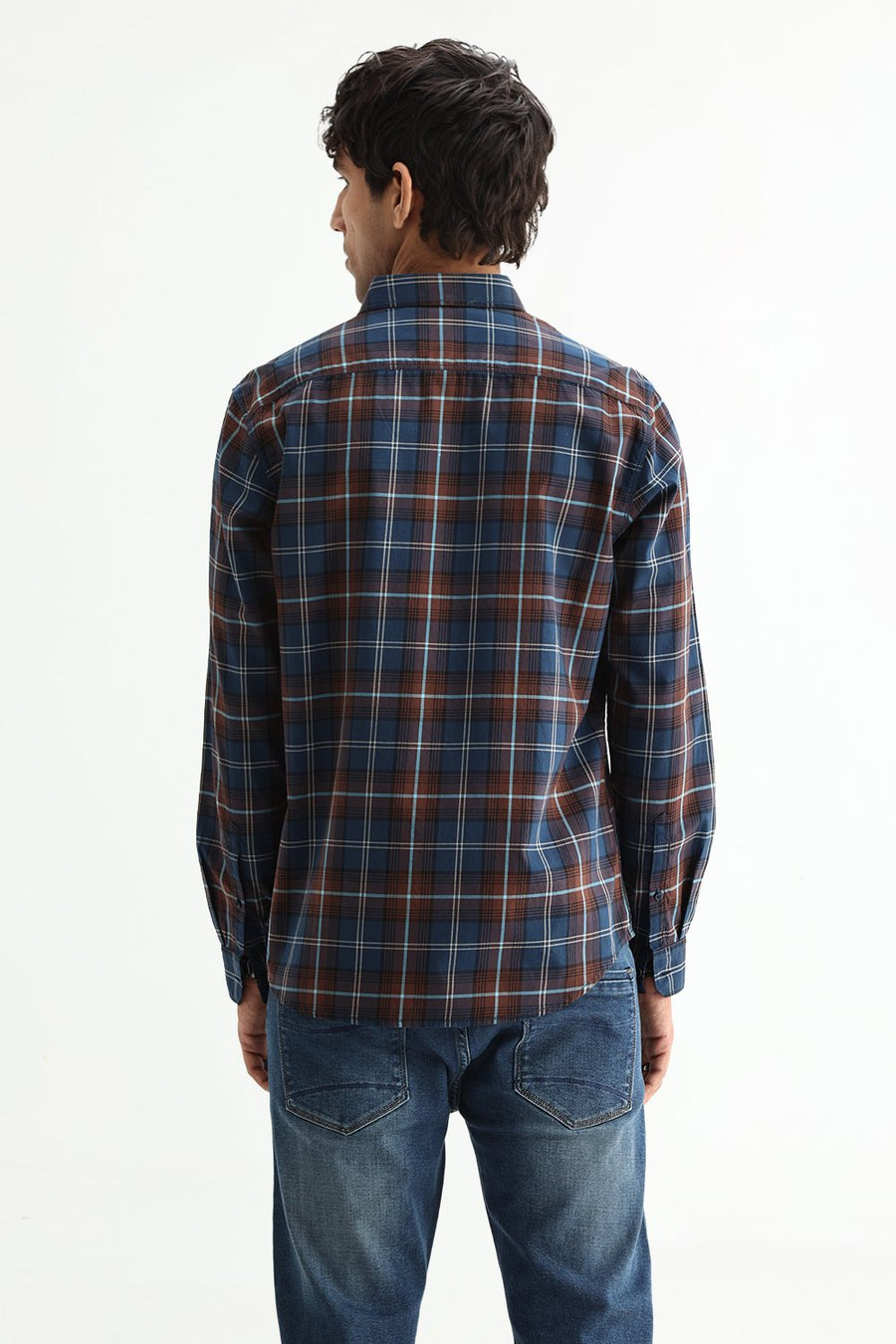 BASICS SLIM FIT LIGHT GREEN COTTON TWILL CHECKS SHIRT