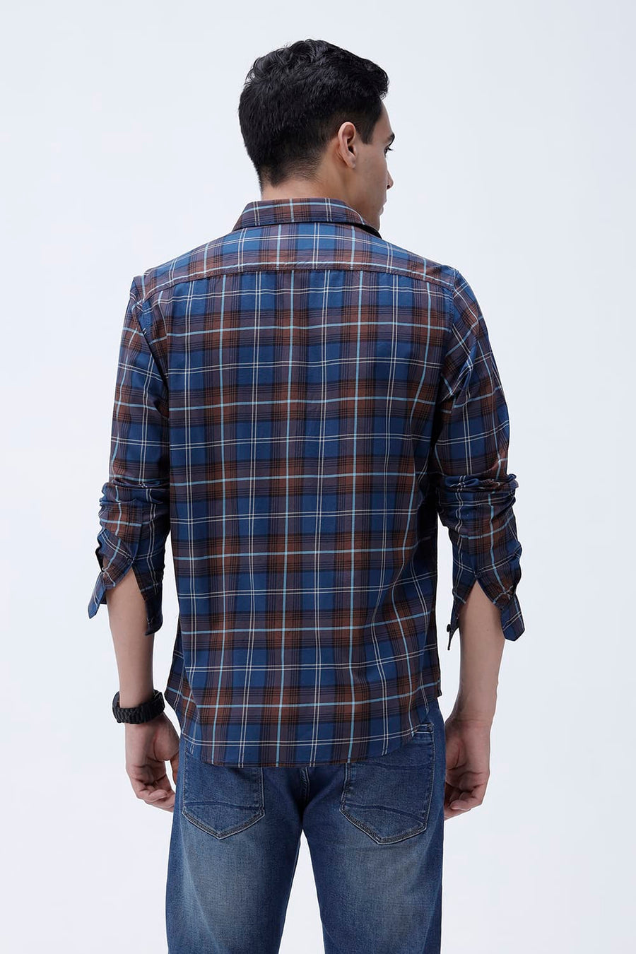 BASICS SLIM FIT LIGHT GREEN COTTON TWILL CHECKS SHIRT
