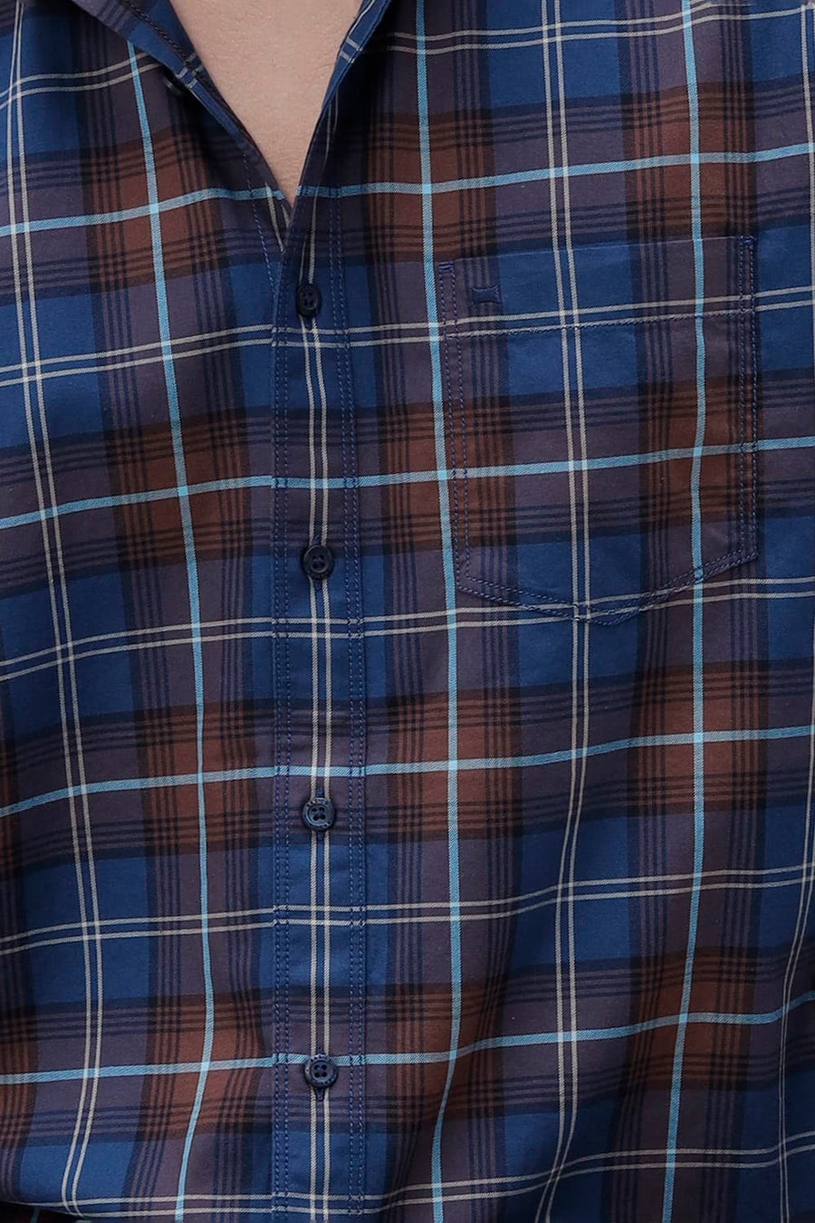 BASICS SLIM FIT LIGHT GREEN COTTON TWILL CHECKS SHIRT