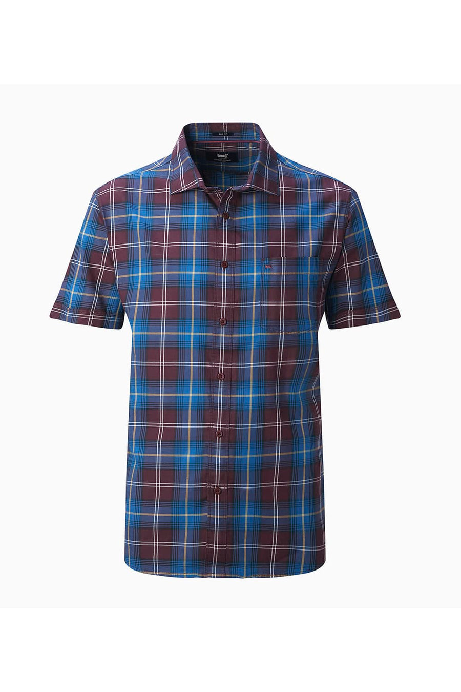 BASICS SLIM FIT LIGHT GREY COTTON TWILL CHECKS HALFSLEEVES SHIRT