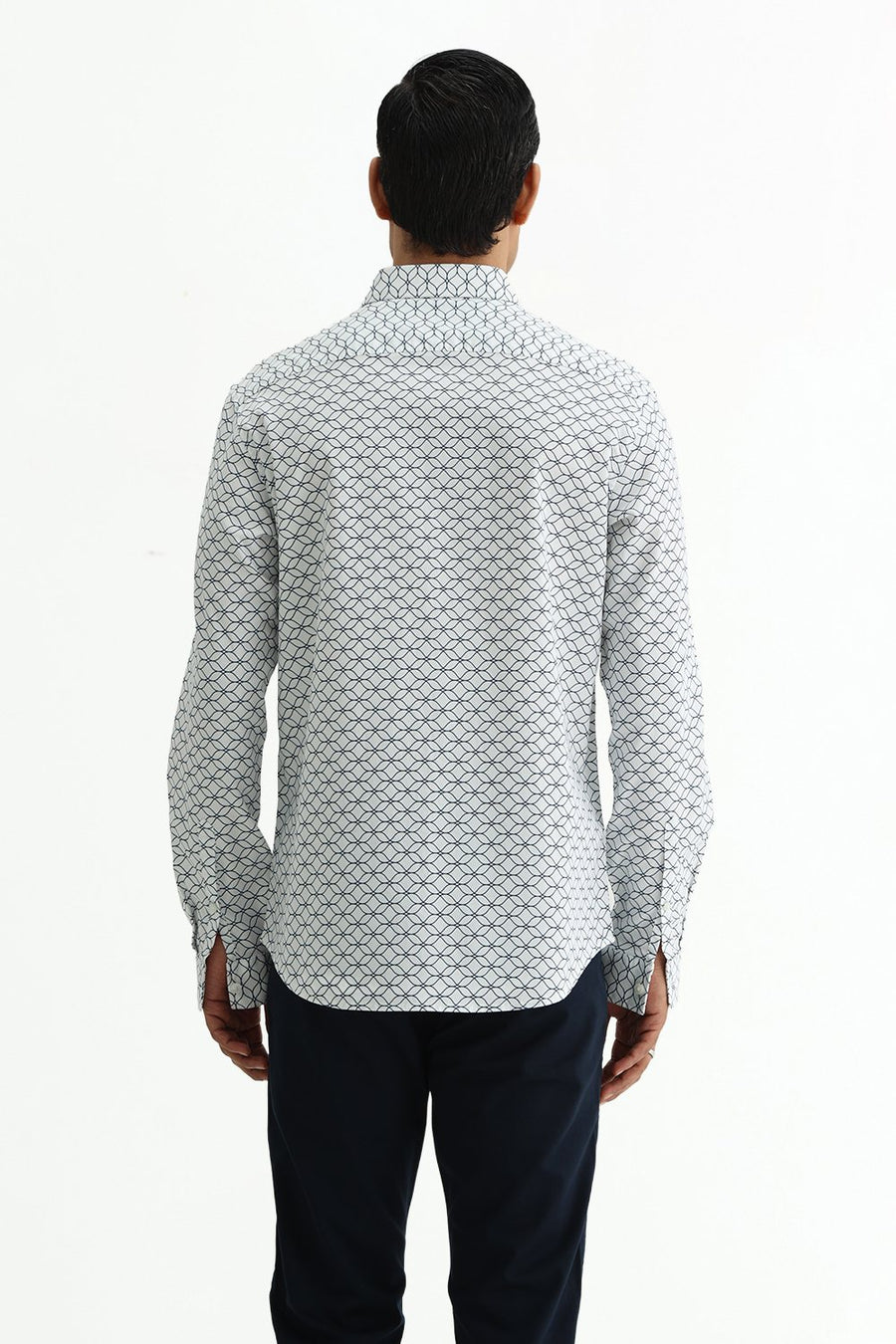BASICS SLIM FIT LIGHT GREEN COTTON CREPE PRINTED SHIRT
