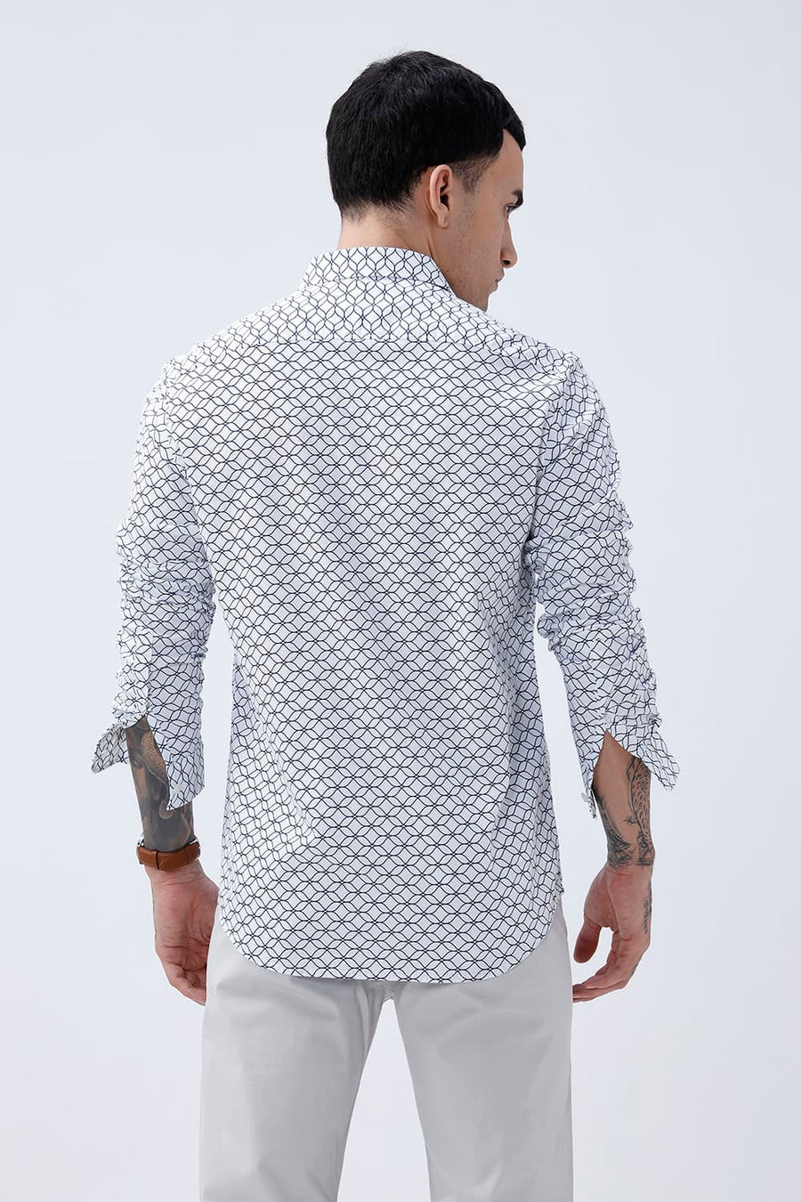 BASICS SLIM FIT LIGHT GREEN COTTON CREPE PRINTED SHIRT