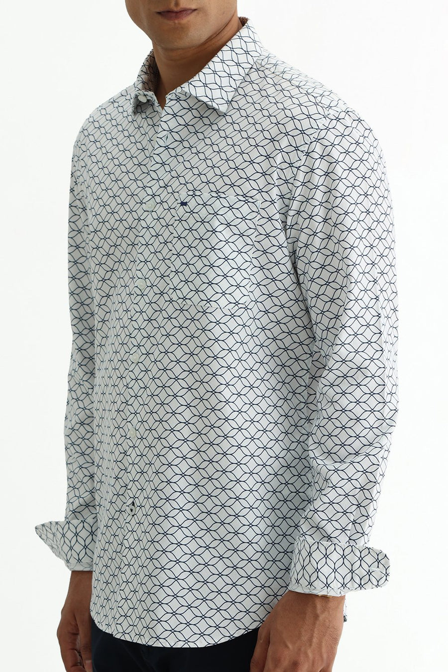 BASICS SLIM FIT LIGHT GREEN COTTON CREPE PRINTED SHIRT