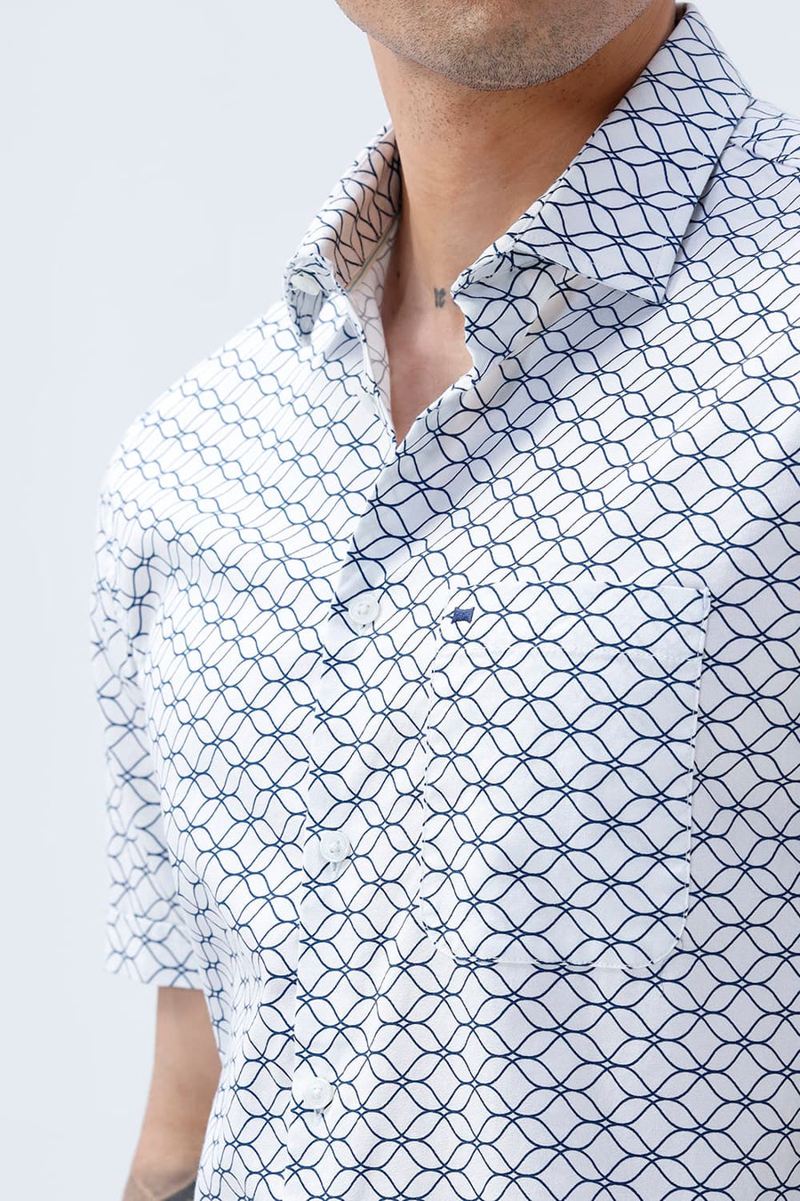 BASICS SLIM FIT LIGHT GREEN COTTON CREPE PRINTED HALFSLEEVES SHIRT