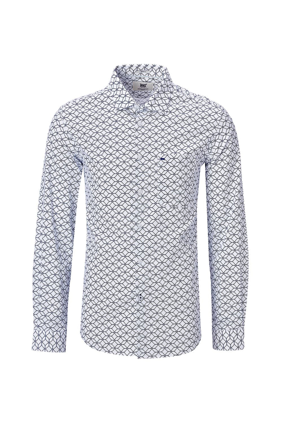 BASICS SLIM FIT LIGHT GREEN COTTON CREPE PRINTED SHIRT