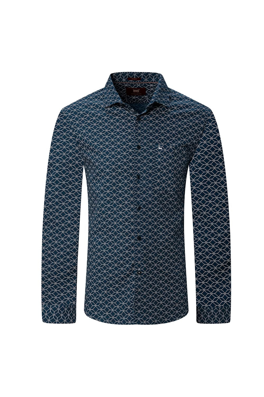 BASICS SLIM FIT OLIVE COTTON CREPE PRINTED SHIRT