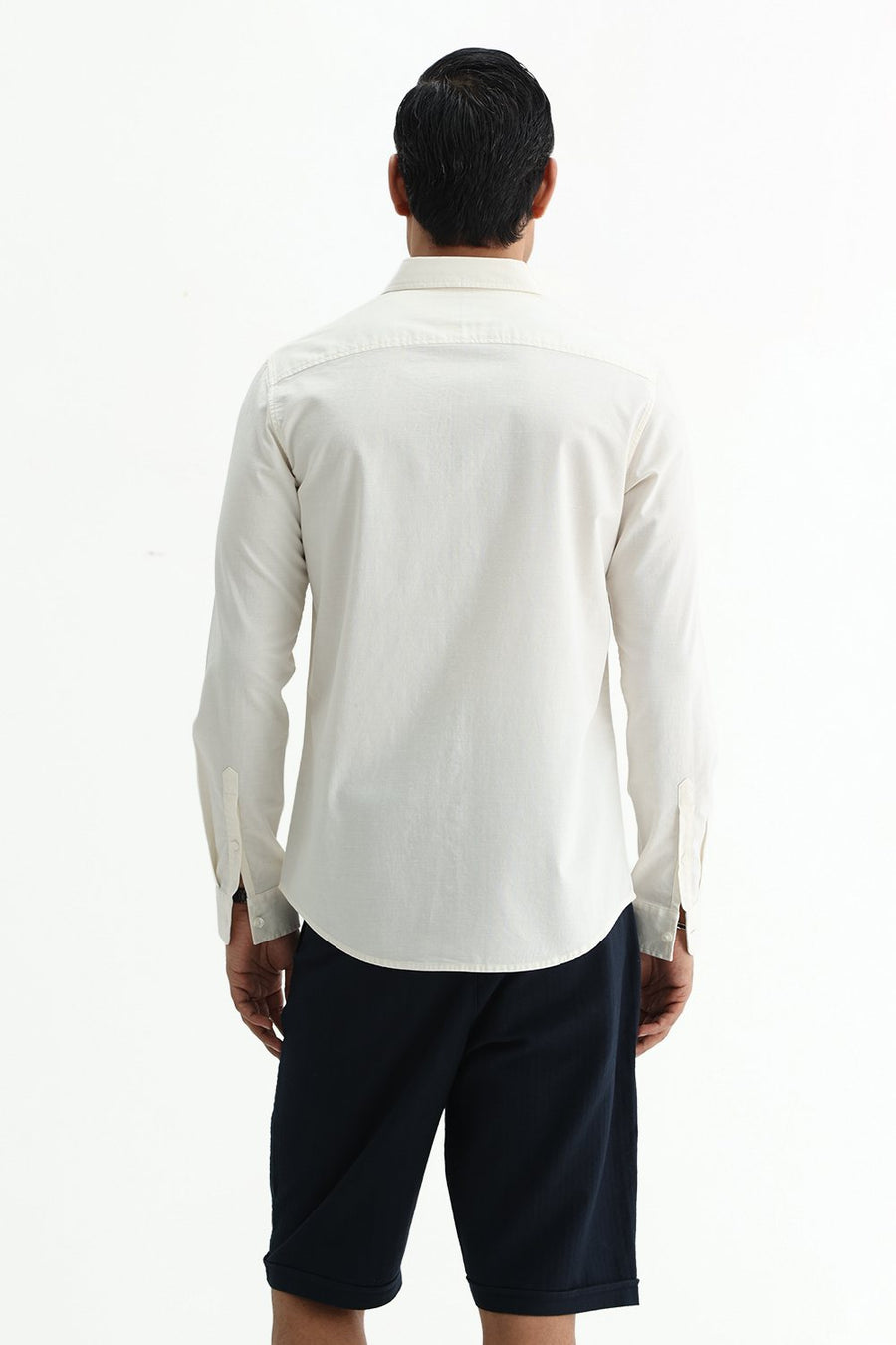 BASICS SLIM FIT MID GREY COTTON SLUB DOBBY SHIRT