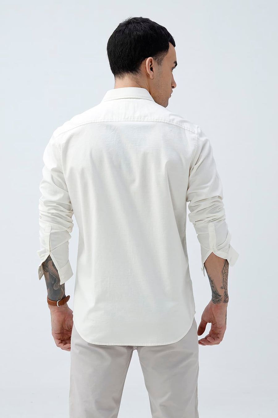 BASICS SLIM FIT MID GREY COTTON SLUB DOBBY SHIRT