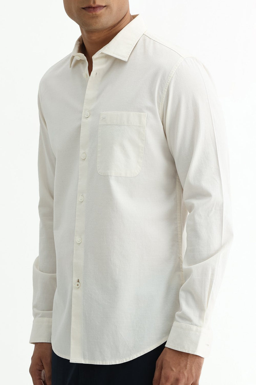 BASICS SLIM FIT MID GREY COTTON SLUB DOBBY SHIRT