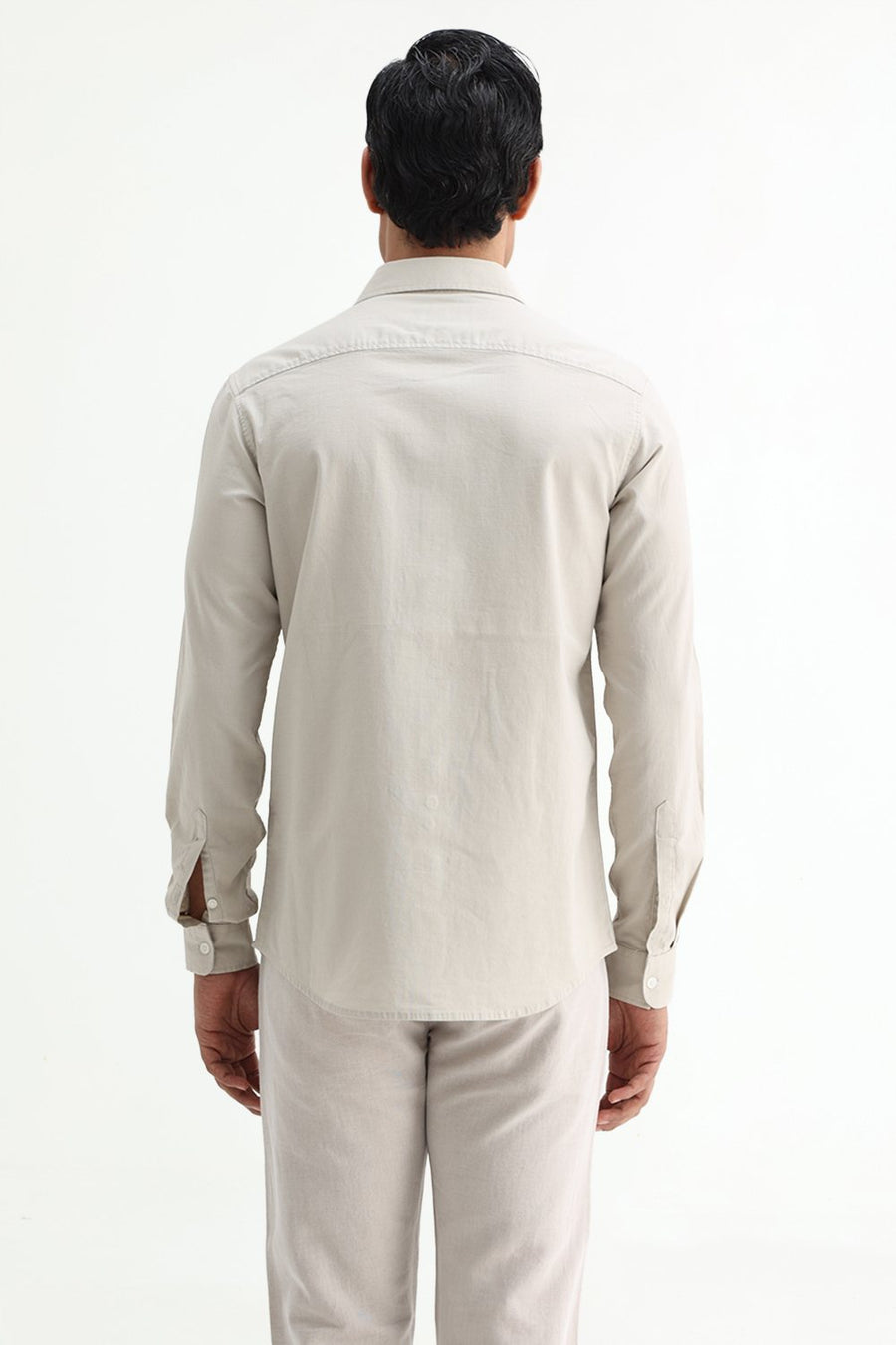 BASICS SLIM FIT NAVY COTTON SLUB DOBBY SHIRT