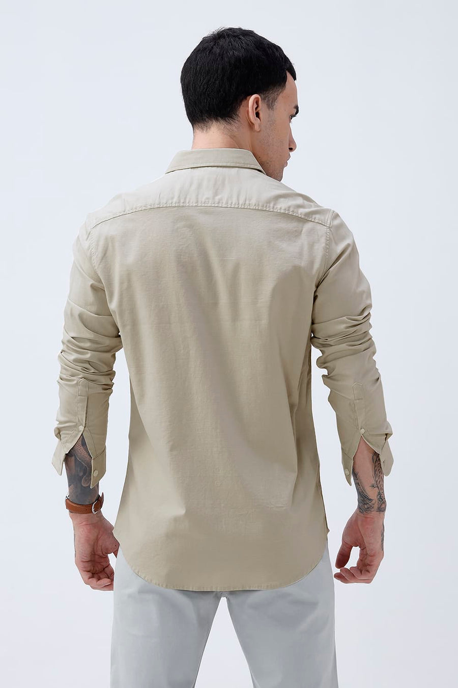 BASICS SLIM FIT NAVY COTTON SLUB DOBBY SHIRT
