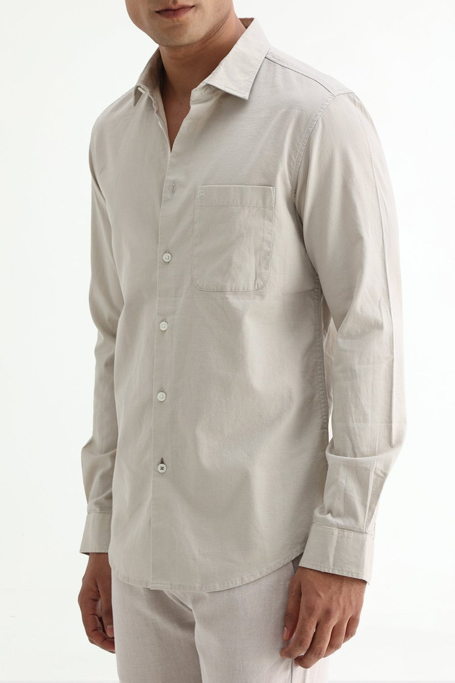 BASICS SLIM FIT NAVY COTTON SLUB DOBBY SHIRT