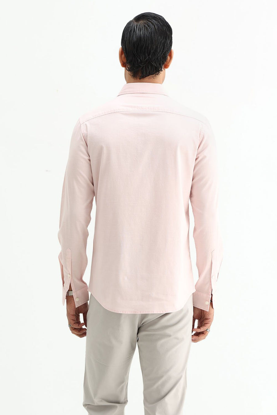 BASICS SLIM FIT BROWN COTTON SLUB DOBBY SHIRT