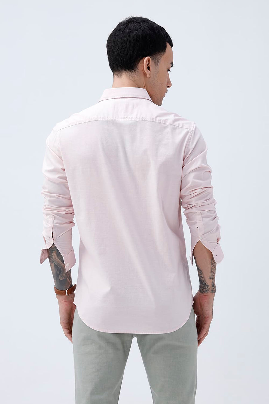 BASICS SLIM FIT BROWN COTTON SLUB DOBBY SHIRT