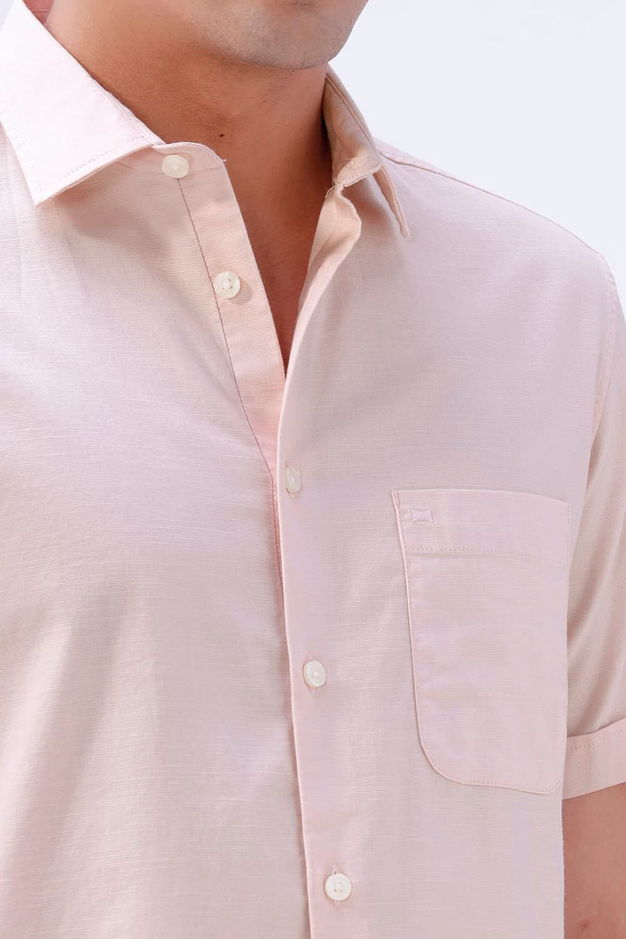 BASICS SLIM FIT BROWN COTTON SLUB DOBBY HALFSLEEVES SHIRT