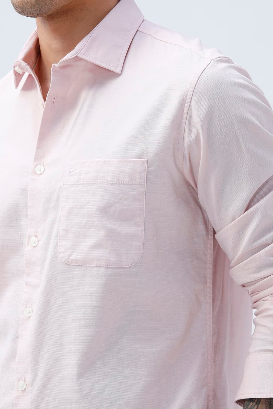 BASICS SLIM FIT BROWN COTTON SLUB DOBBY SHIRT