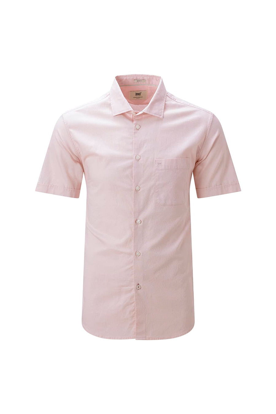BASICS SLIM FIT BROWN COTTON SLUB DOBBY HALFSLEEVES SHIRT