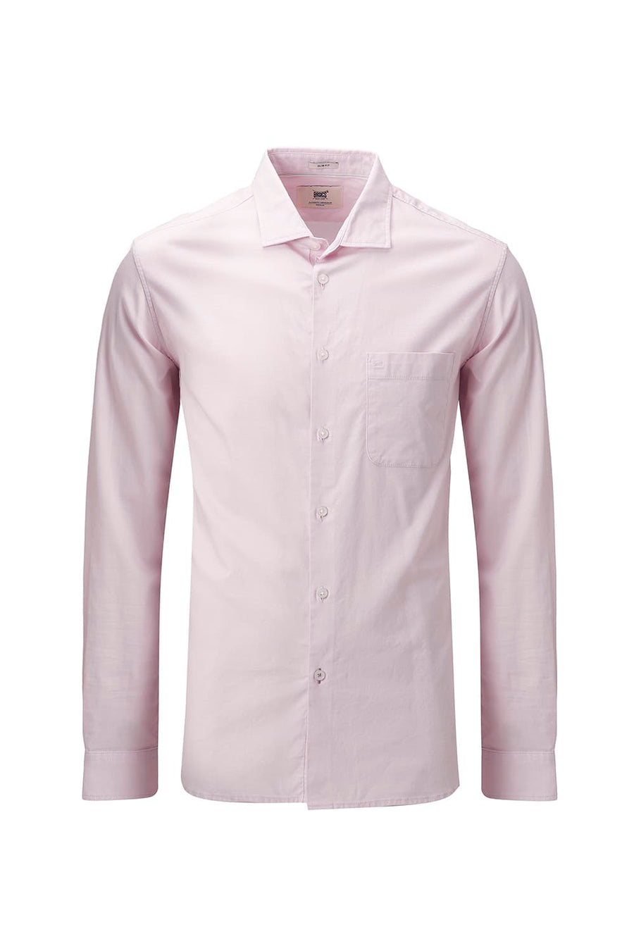 BASICS SLIM FIT BROWN COTTON SLUB DOBBY SHIRT