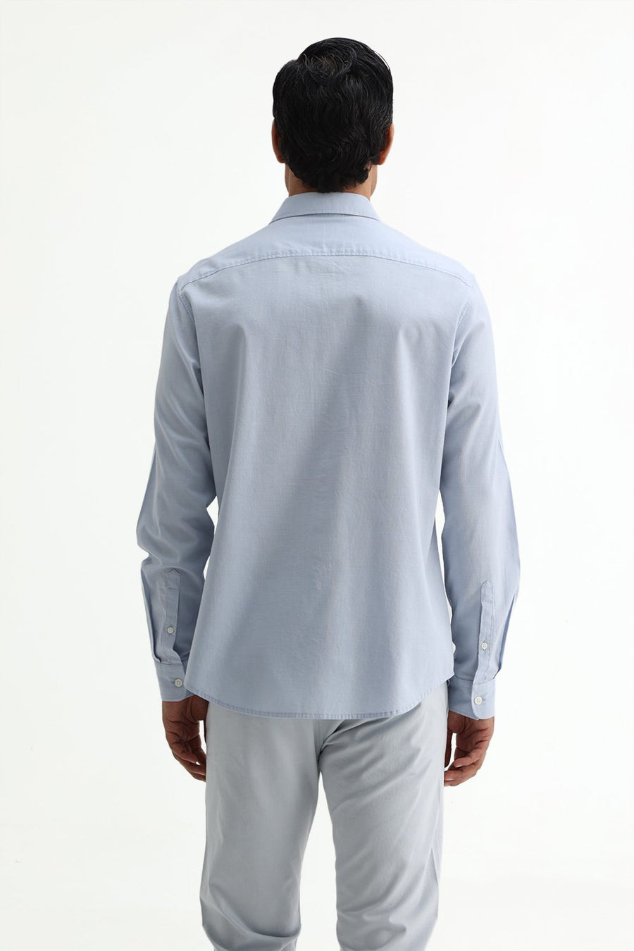 BASICS SLIM FIT BLACK COTTON SLUB DOBBY SHIRT