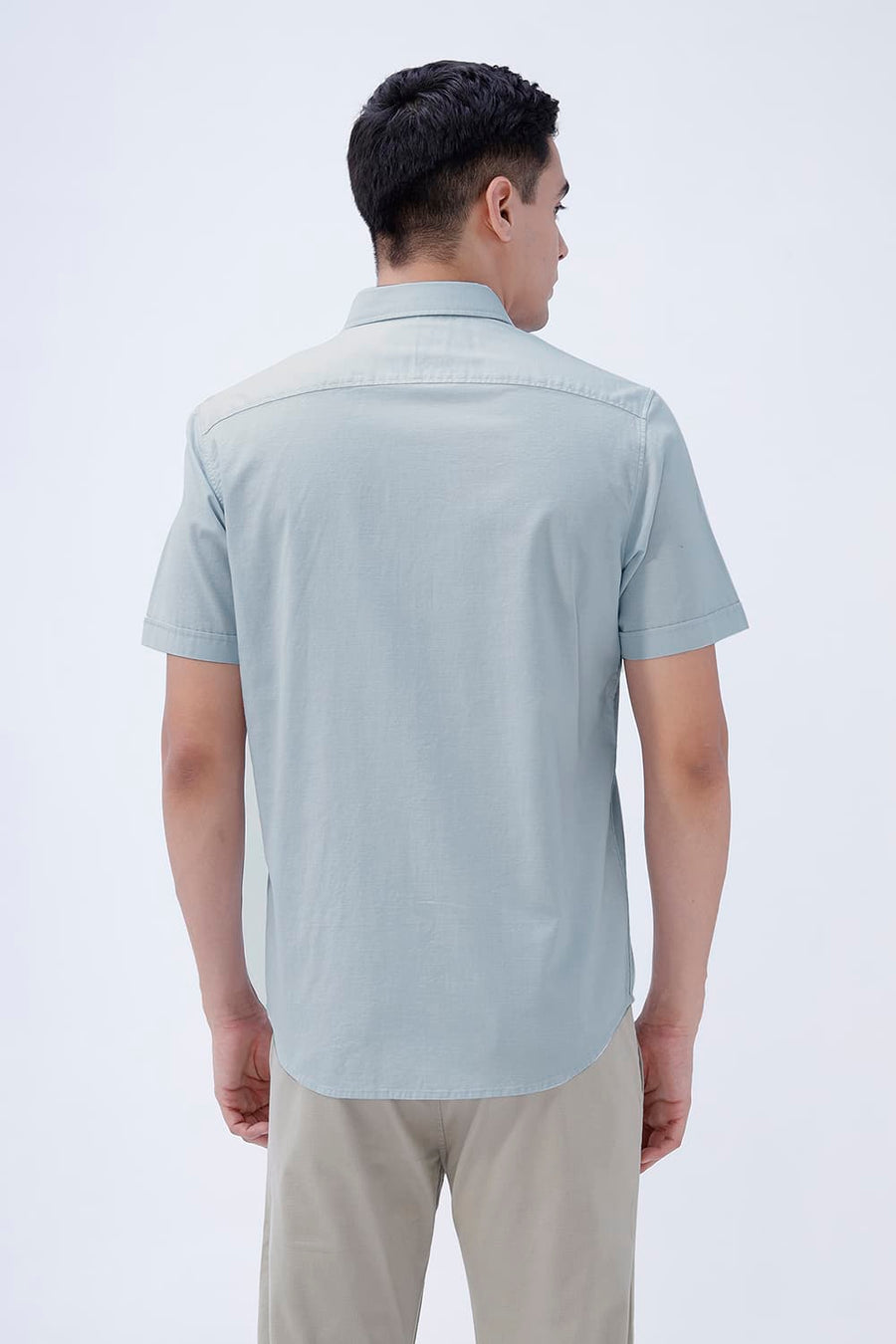 BASICS SLIM FIT BLACK COTTON SLUB DOBBY HALFSLEEVES SHIRT