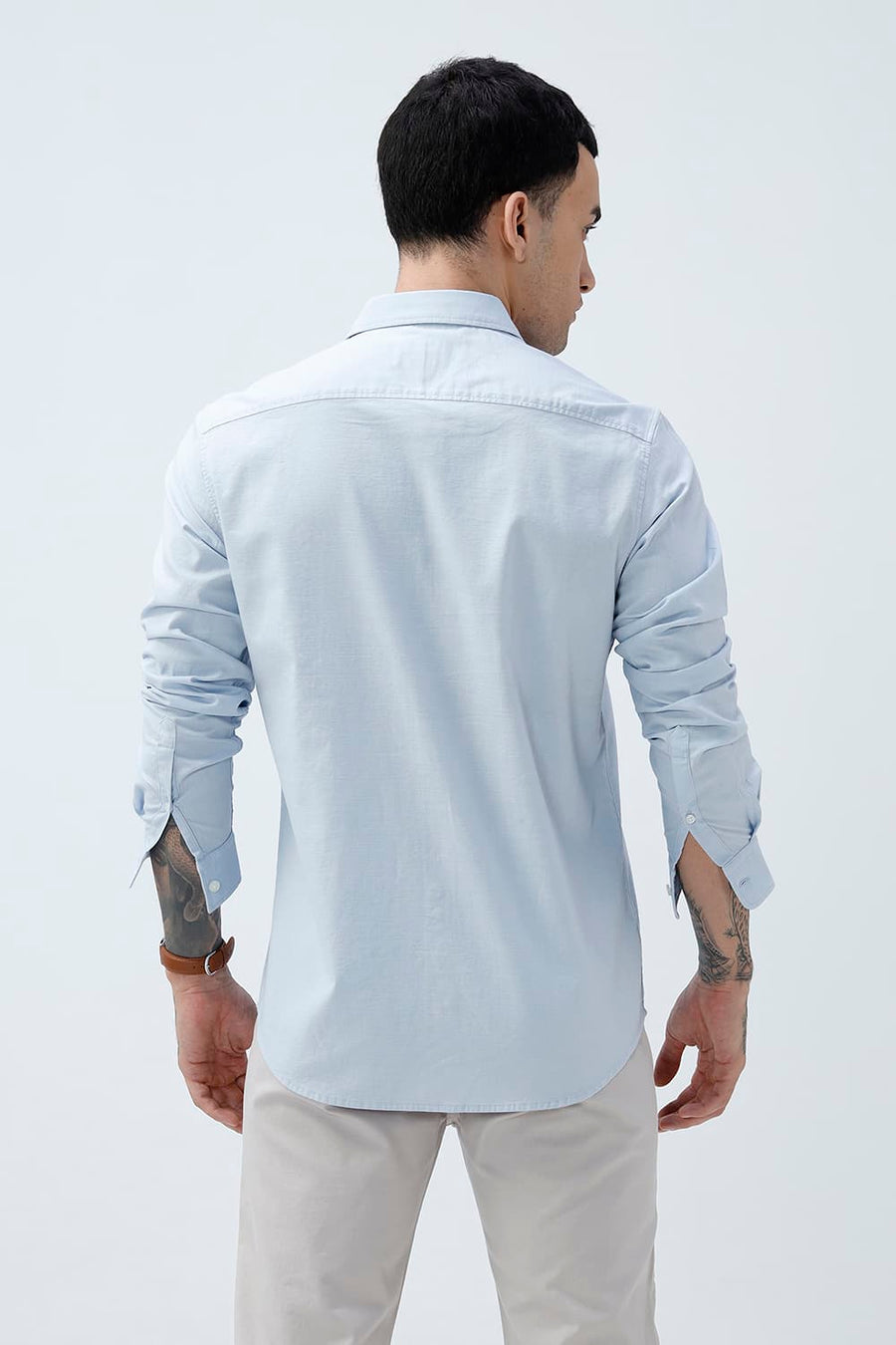 BASICS SLIM FIT BLACK COTTON SLUB DOBBY SHIRT