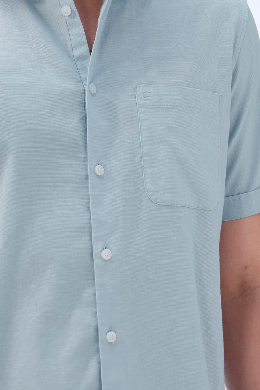 BASICS SLIM FIT BLACK COTTON SLUB DOBBY HALFSLEEVES SHIRT