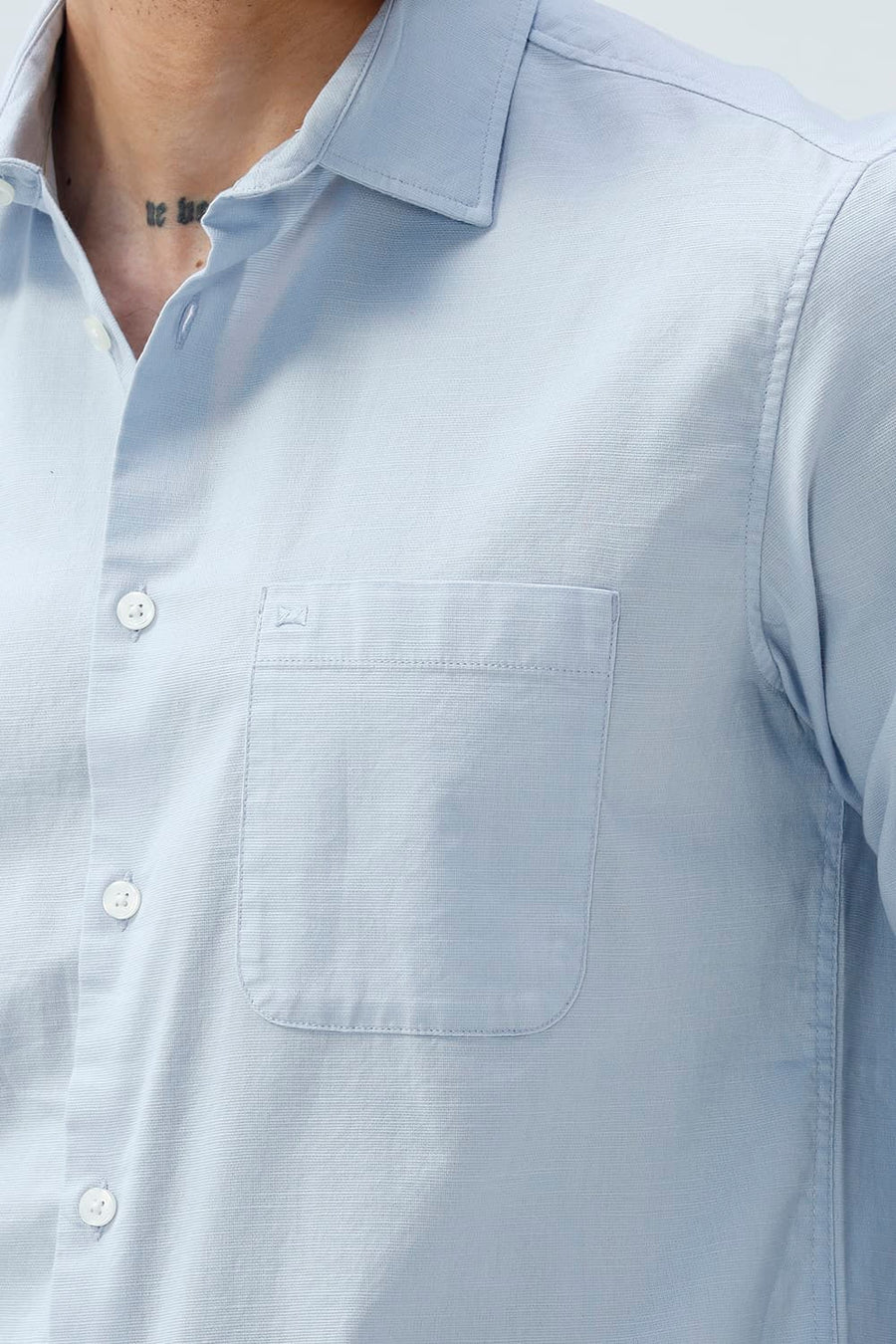 BASICS SLIM FIT BLACK COTTON SLUB DOBBY SHIRT