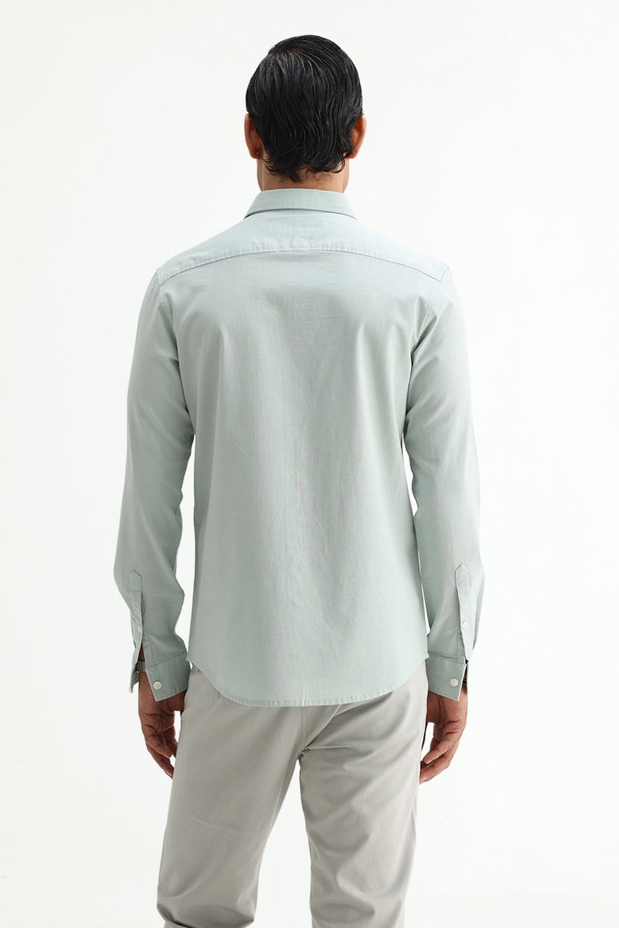 BASICS SLIM FIT BROWN COTTON SLUB DOBBY SHIRT