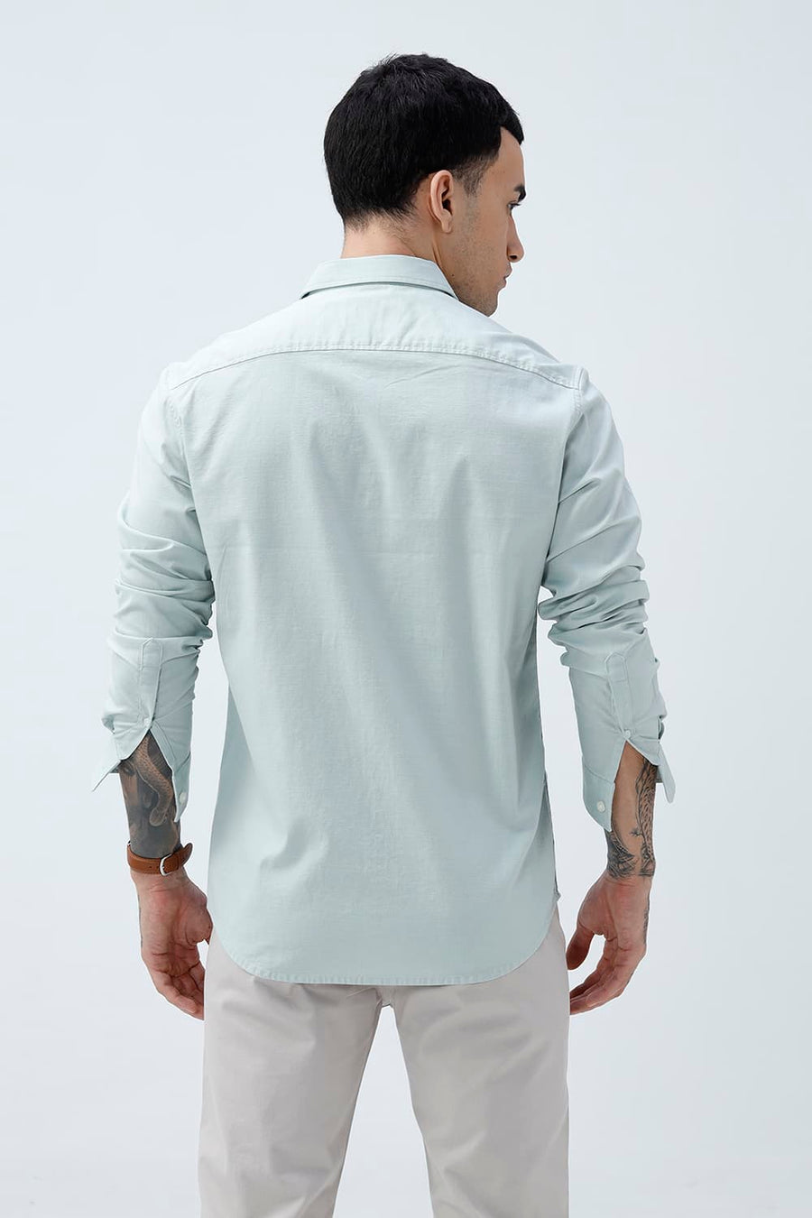 BASICS SLIM FIT BROWN COTTON SLUB DOBBY SHIRT