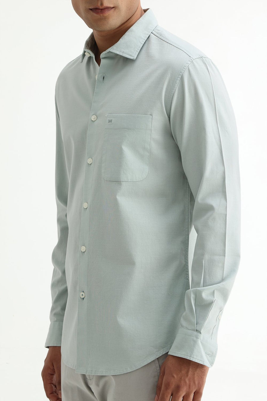 BASICS SLIM FIT BROWN COTTON SLUB DOBBY SHIRT