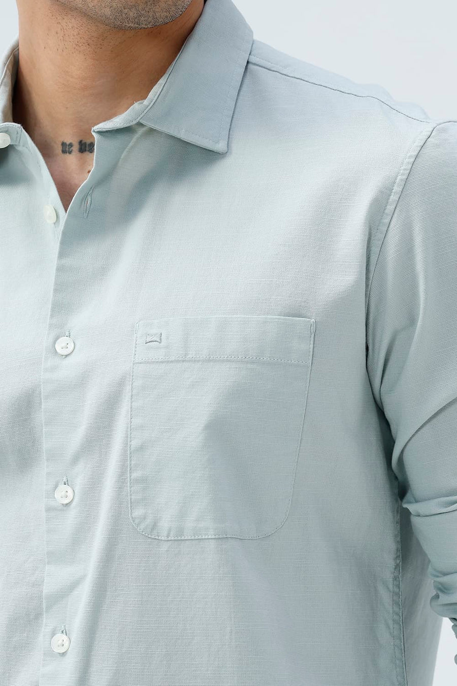 BASICS SLIM FIT BROWN COTTON SLUB DOBBY SHIRT