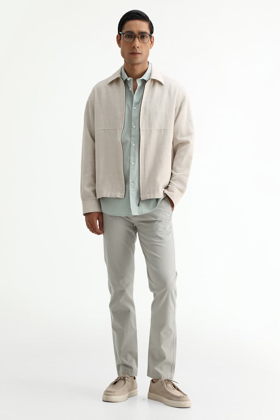 BASICS SLIM FIT BROWN COTTON SLUB DOBBY HALFSLEEVES SHIRT