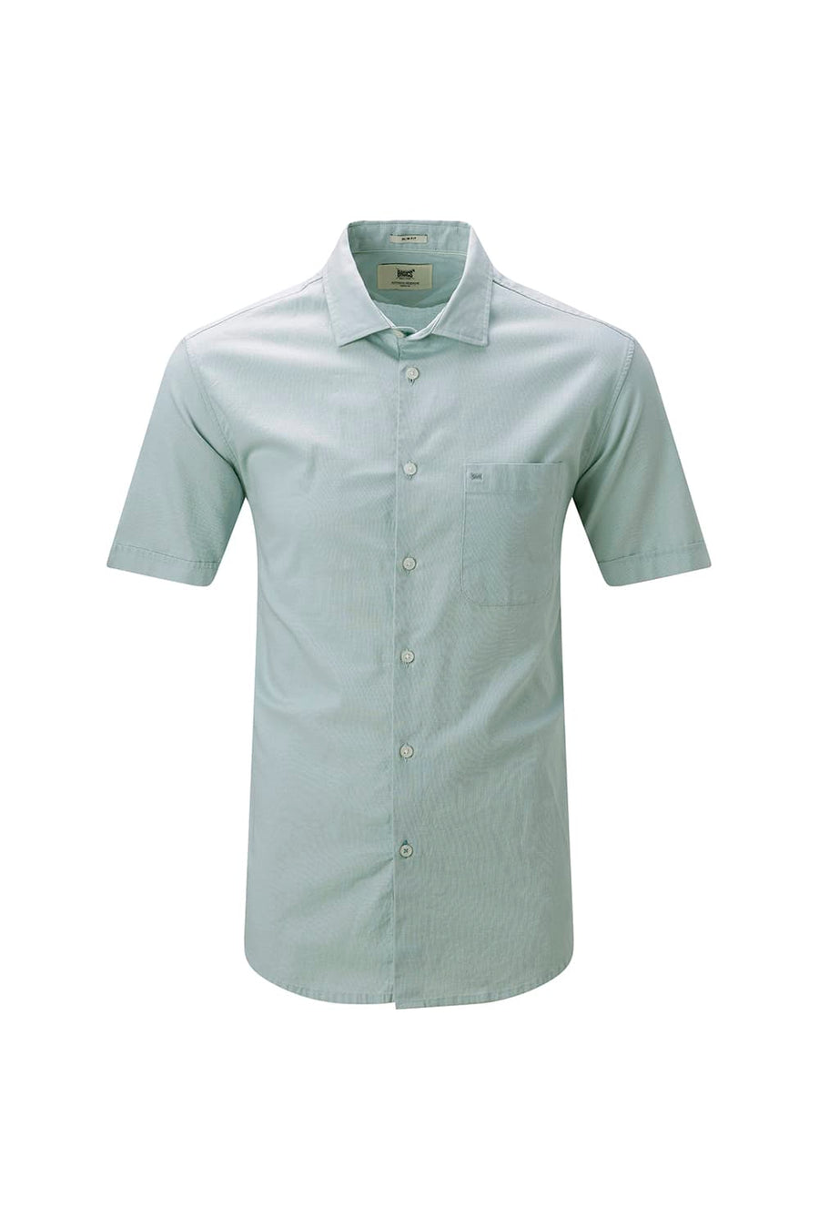 BASICS SLIM FIT BROWN COTTON SLUB DOBBY HALFSLEEVES SHIRT
