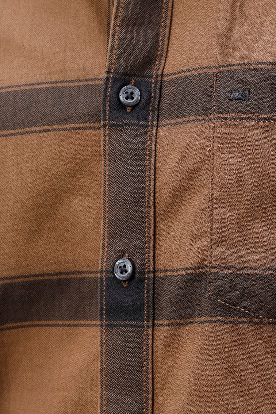 BASICS SLIM FIT TAN COTTON HERRING BONE CHECKS HALFSLEEVES SHIRT