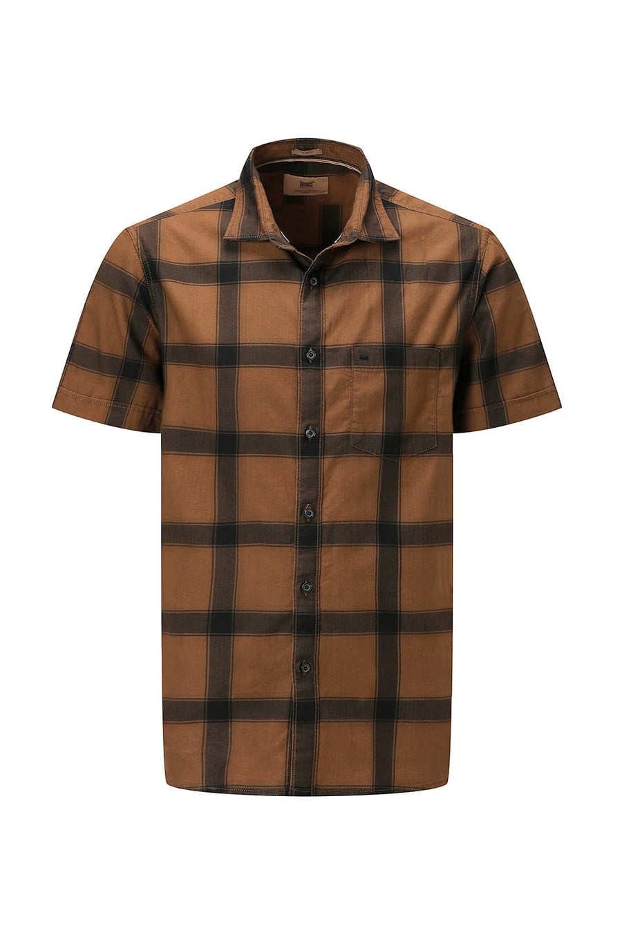 BASICS SLIM FIT TAN COTTON HERRING BONE CHECKS HALFSLEEVES SHIRT