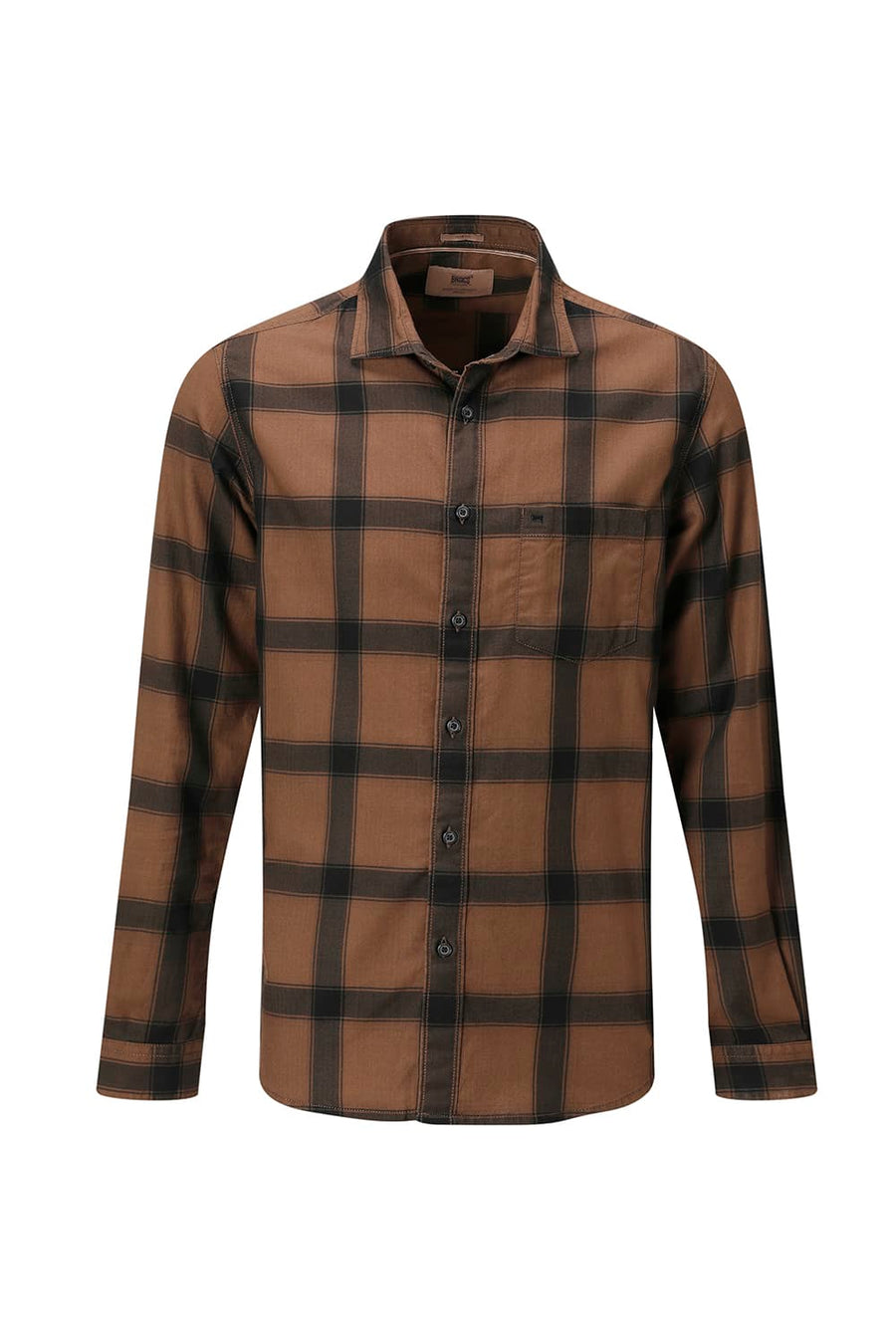 BASICS SLIM FIT TAN COTTON HERRING BONE CHECKS SHIRT