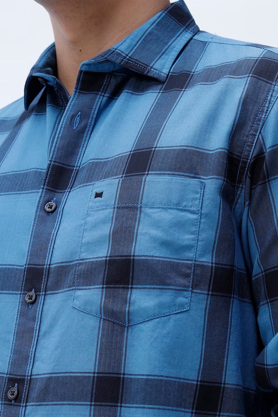 BASICS SLIM FIT TAN COTTON HERRING BONE CHECKS SHIRT