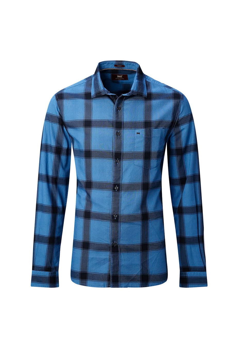 BASICS SLIM FIT TAN COTTON HERRING BONE CHECKS SHIRT