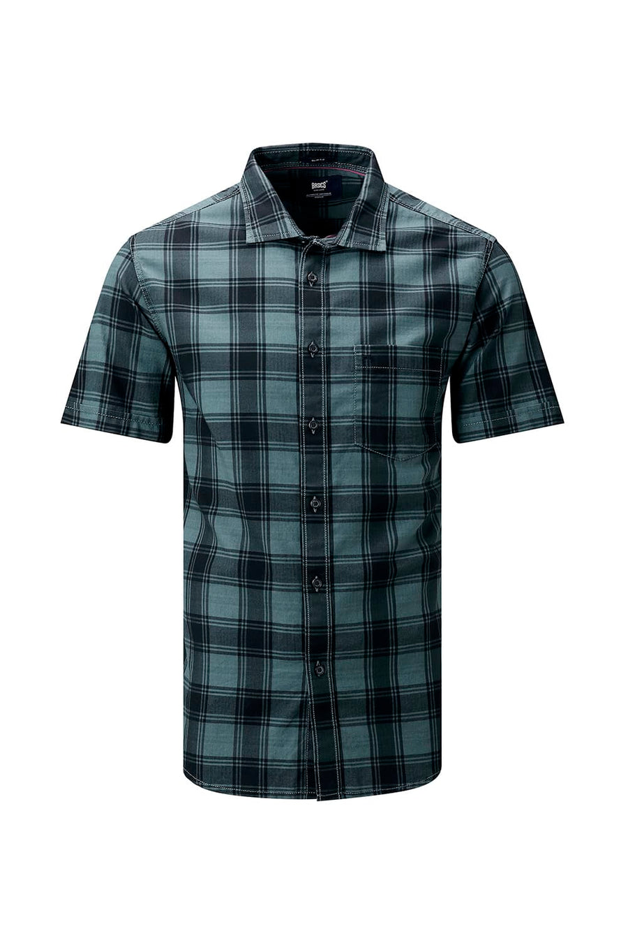 BASICS SLIM FIT BROWN COTTON HERRING BONE CHECKS HALFSLEEVES SHIRT