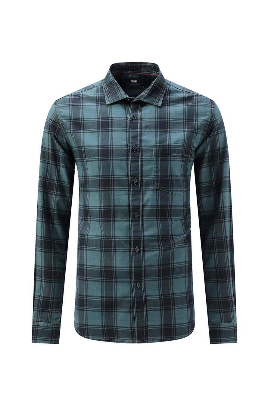BASICS SLIM FIT BROWN COTTON HERRING BONE CHECKS SHIRT