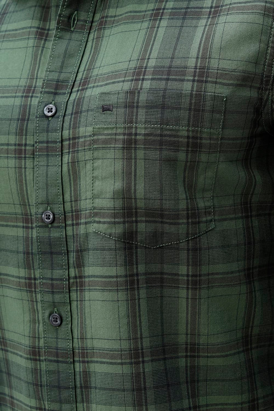 BASICS SLIM FIT TAN COTTON HERRING BONE CHECKS SHIRT