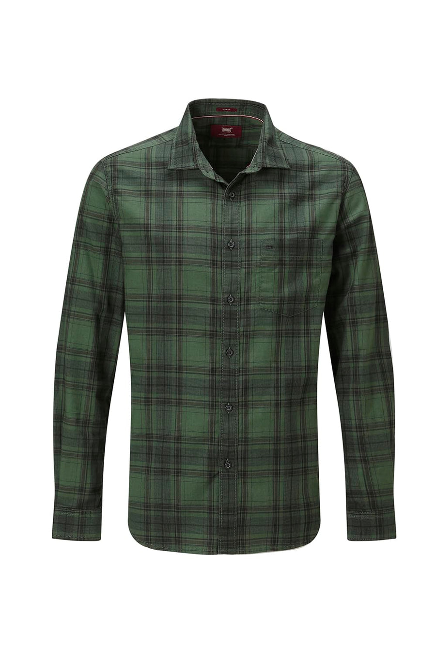 BASICS SLIM FIT TAN COTTON HERRING BONE CHECKS SHIRT