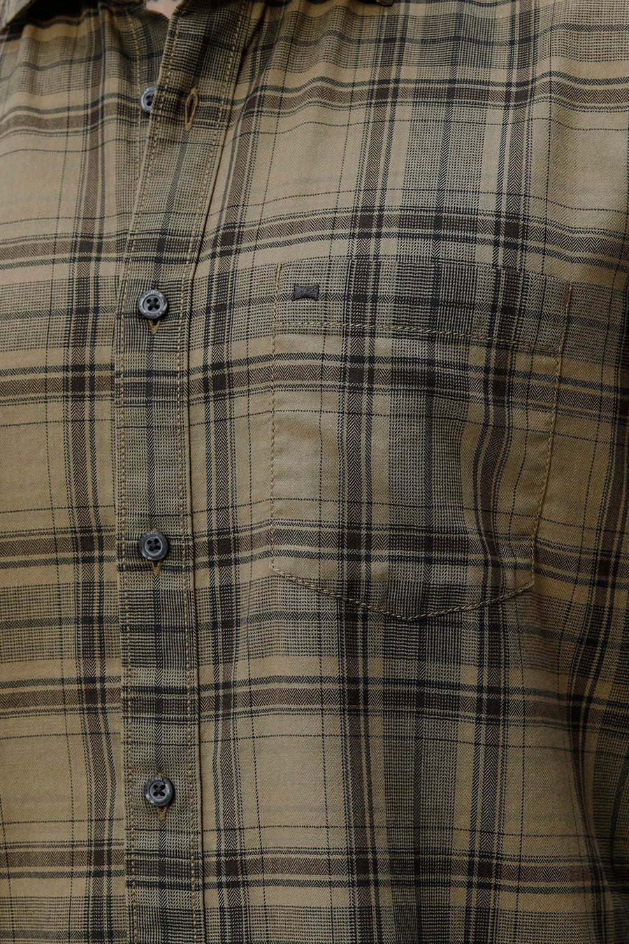 BASICS SLIM FIT ALOE KHAKI COTTON HERRING BONE CHECKS SHIRT