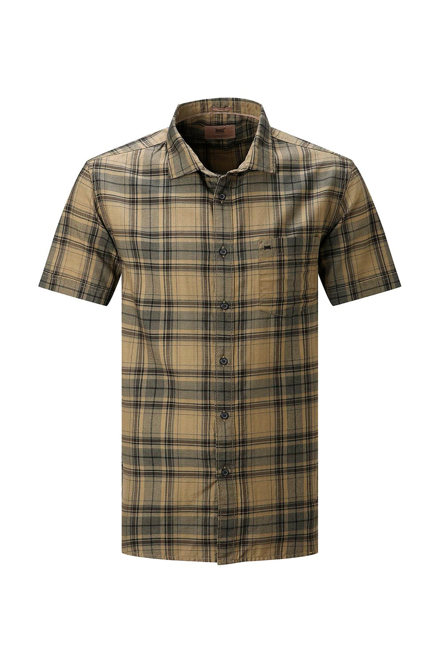 BASICS SLIM FIT ALOE KHAKI COTTON HERRING BONE CHECKS HALFSLEEVES SHIRT