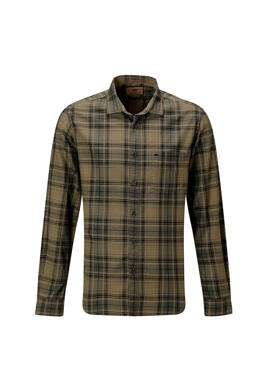 BASICS SLIM FIT ALOE KHAKI COTTON HERRING BONE CHECKS SHIRT
